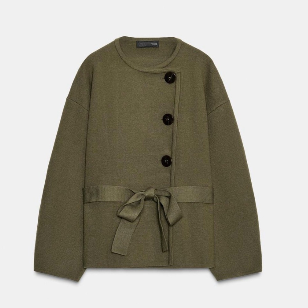 Zara Belted Short Knit Coat 
Dark Green